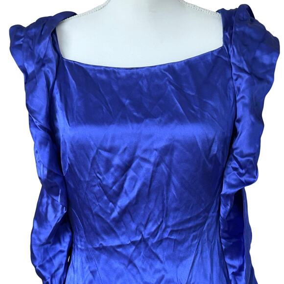 KAREN MILLEN Ruffled Satin Drop Waist Mini Dress in‎ Cobalt Blue-Size 10 - Picture 2 of 7